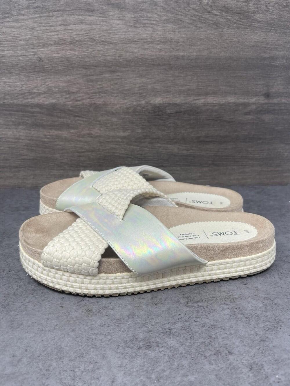 TOMS Paloma Slide Sandals Womens Size 8 Brown White Iridescent Slip On